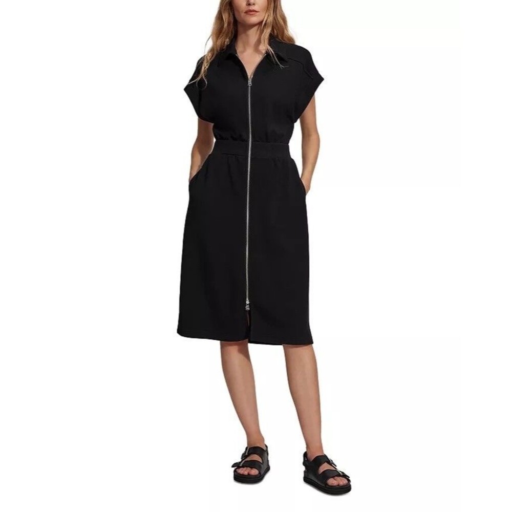 Varley Black DoubleSoft Louisa Zip-Through Dress Size 1X Midi